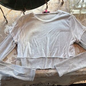 Edikted White and Gray Layered Crop Top